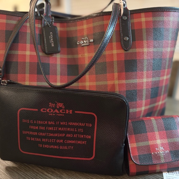 COACH NWT Plaid City Tote & Wallet & Pouch - Picture 1 of 14